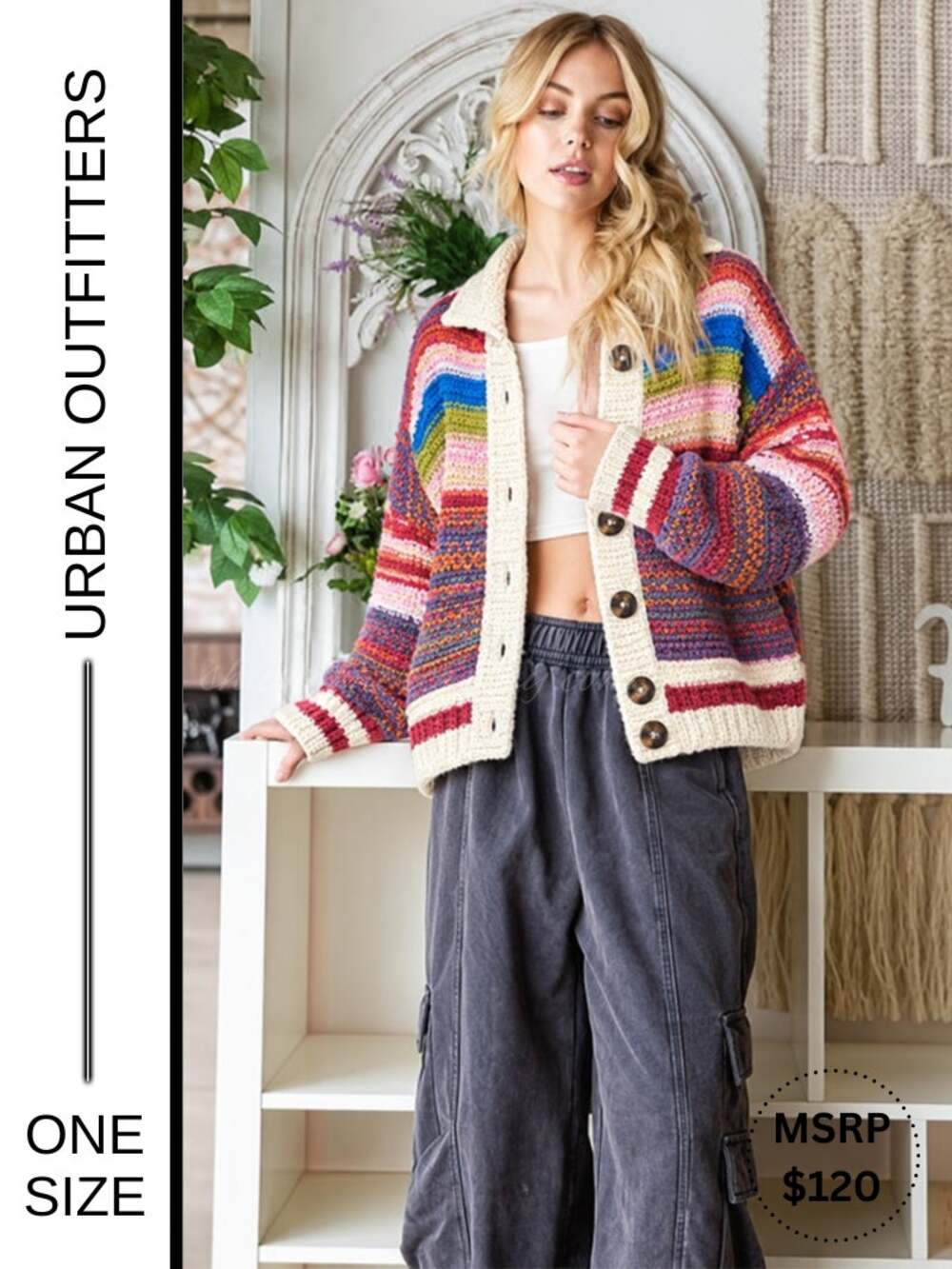 $120 MSRP | Urban Outfitters Striped Oversized Cardigan Size XL (fits One Size)